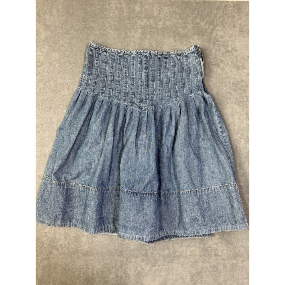 We The Free Free People Peyton Pintuck Denim Midi Skirt Size 10 Boho Prairie